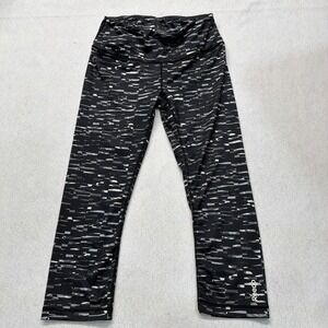 Women Reebok Black Gray Athletic Cropped‎ Compression Leggings Size XS